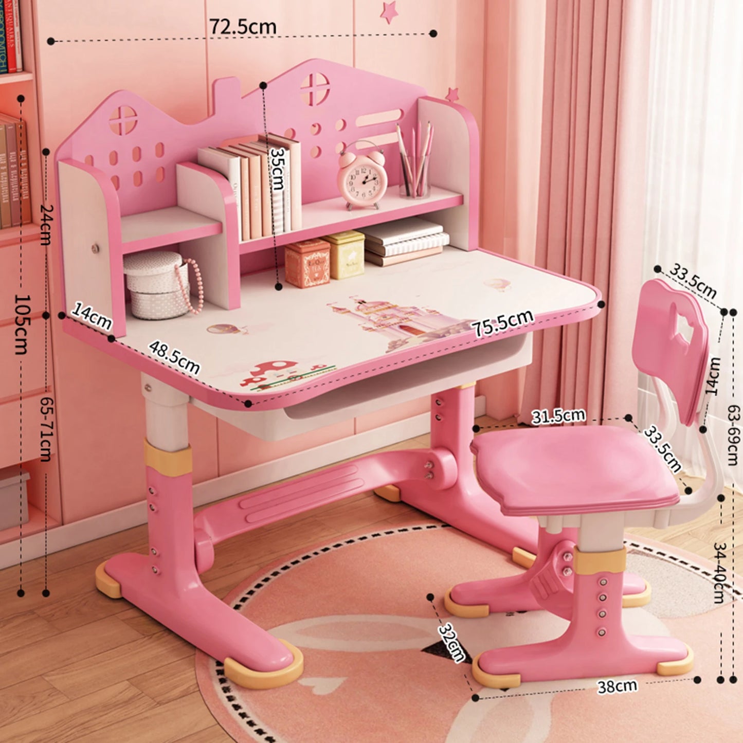 Office Desk And Chair Set Height-Adjustable For Home Use