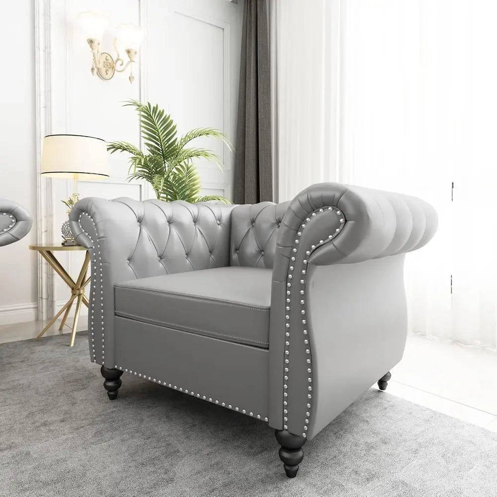Living Room Set Leather Chesterfield Sofa With Nailhead Trim