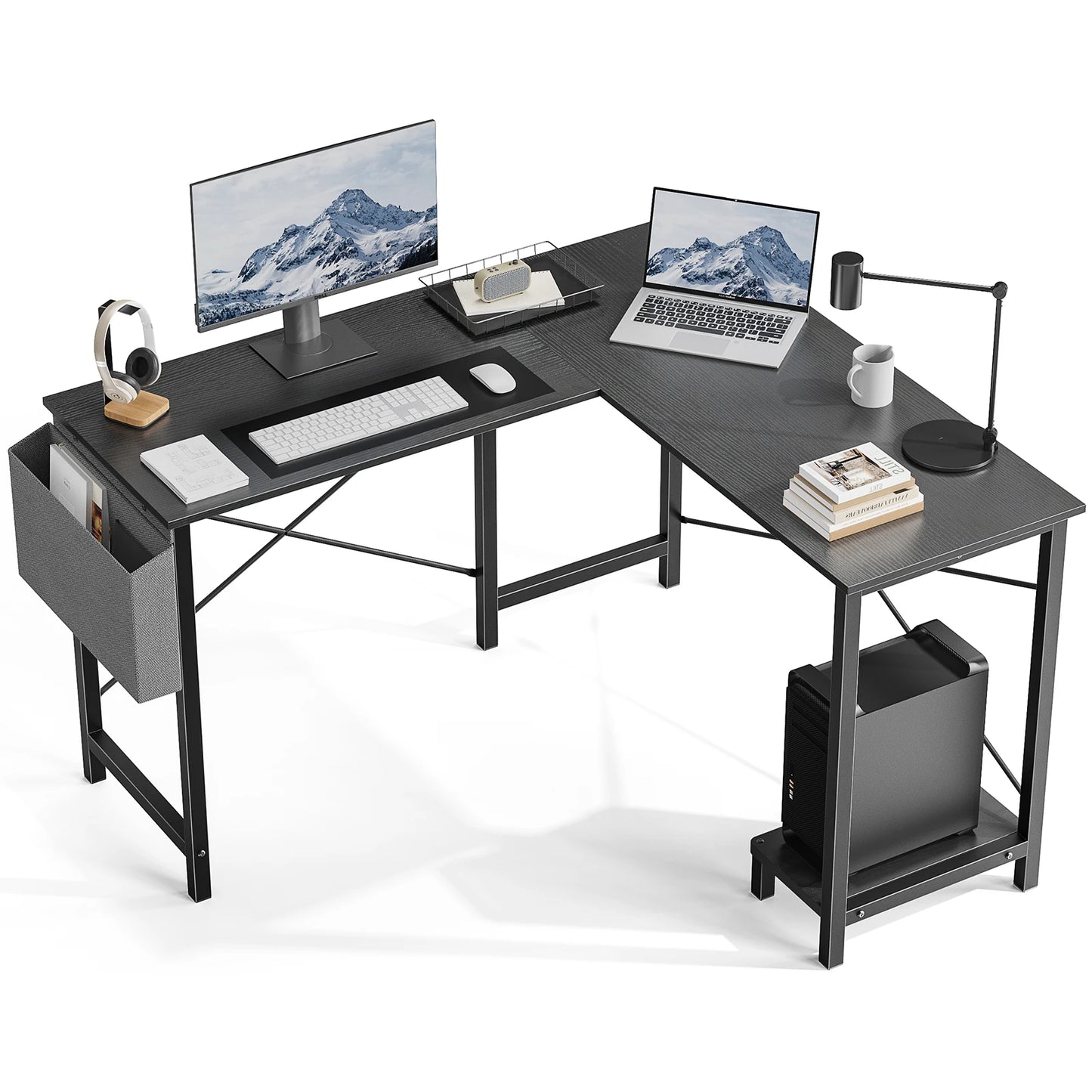 JHK Gaming Corner Desk L-Shaped With CPU Storage Shelf