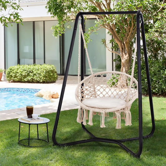 Swing Chair With Heavy-Duty Powder-Coated Steel Stand For Patio