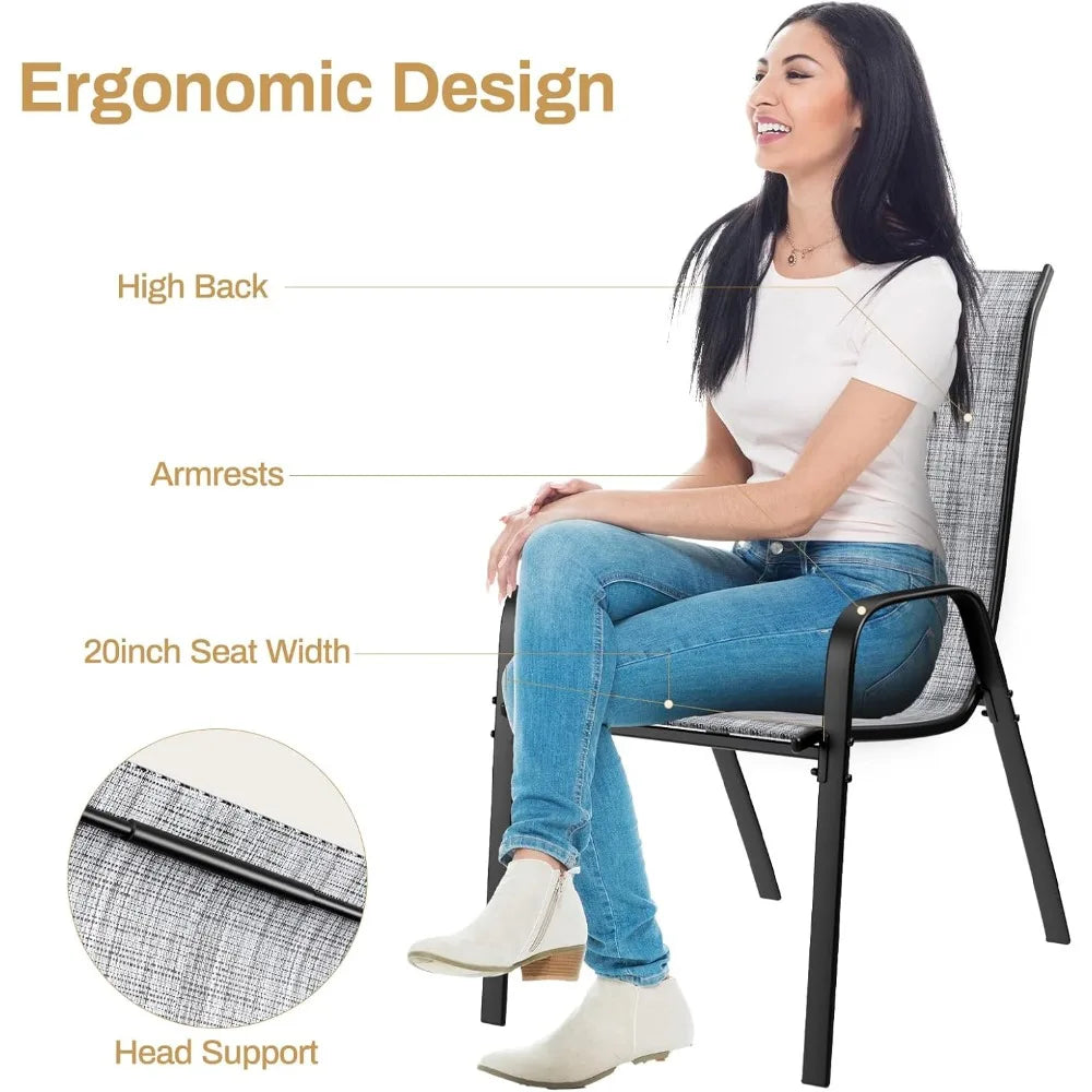 Outdoor Patio Dining Set Glass Table With 4 Textline Chairs