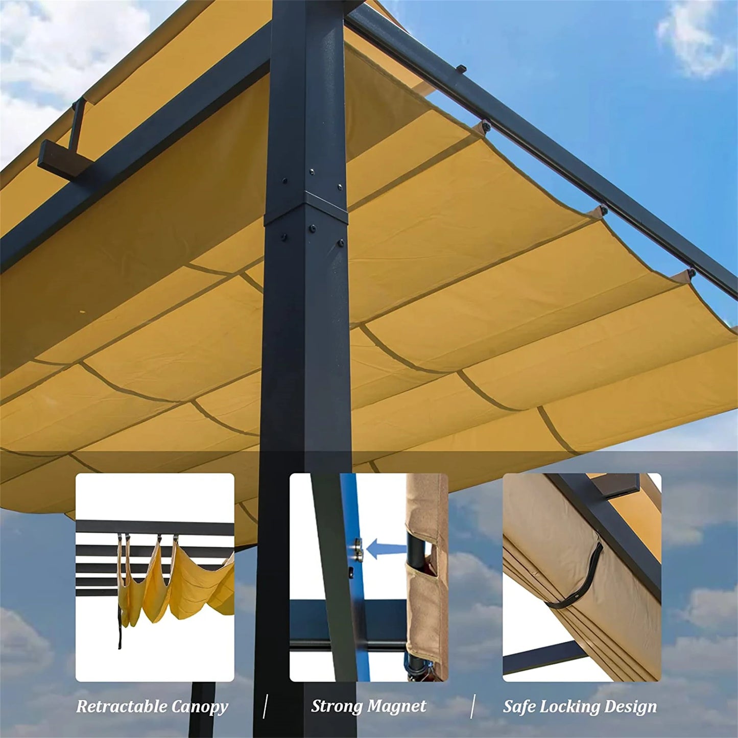 TWISTER.CK Pergola Aluminum Retractable Sunshade Canopy For Outdoor Garden